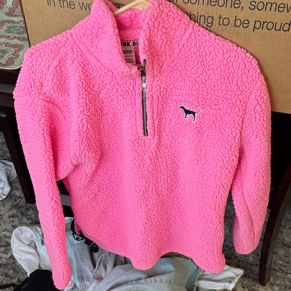 Vintage Victoria’s Secret PINK Oversized Sherpa Quarter-Zip Sweater